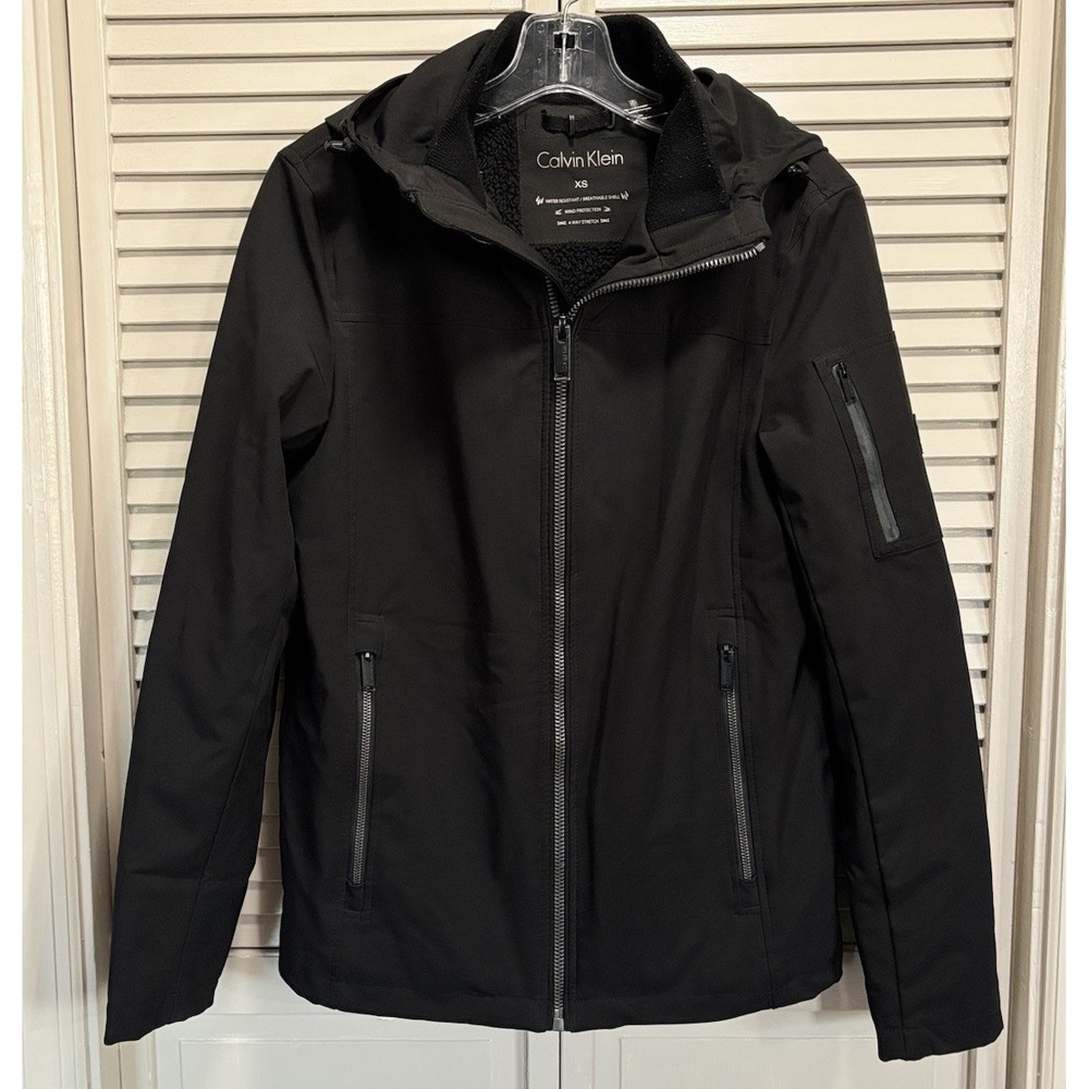 Calvin Klein Faux Fur Hood Jacket Zip Up Size Sm Pockets Lined Water Resistant